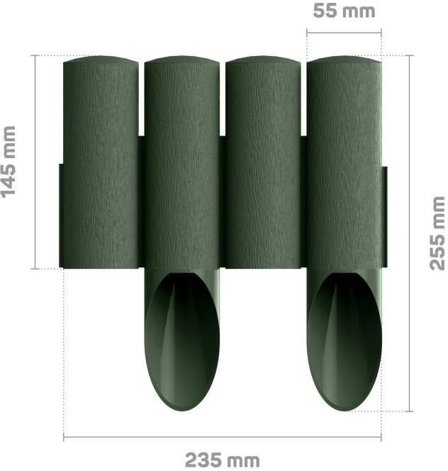 Apsauginė tvorelė „Garden Center“, 230 cm x 5,5 cm x 25,5 cm, žalios spalvos, 10 vnt.
