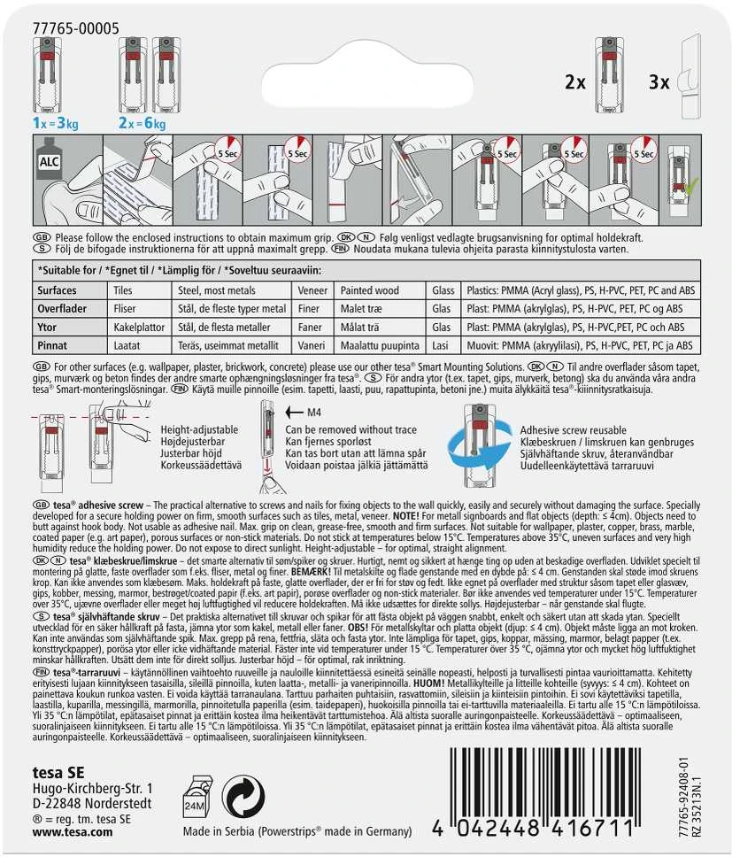 Tesa KABLIUK RĖMEL PAKAB 77765 2X3KG PLYT REG