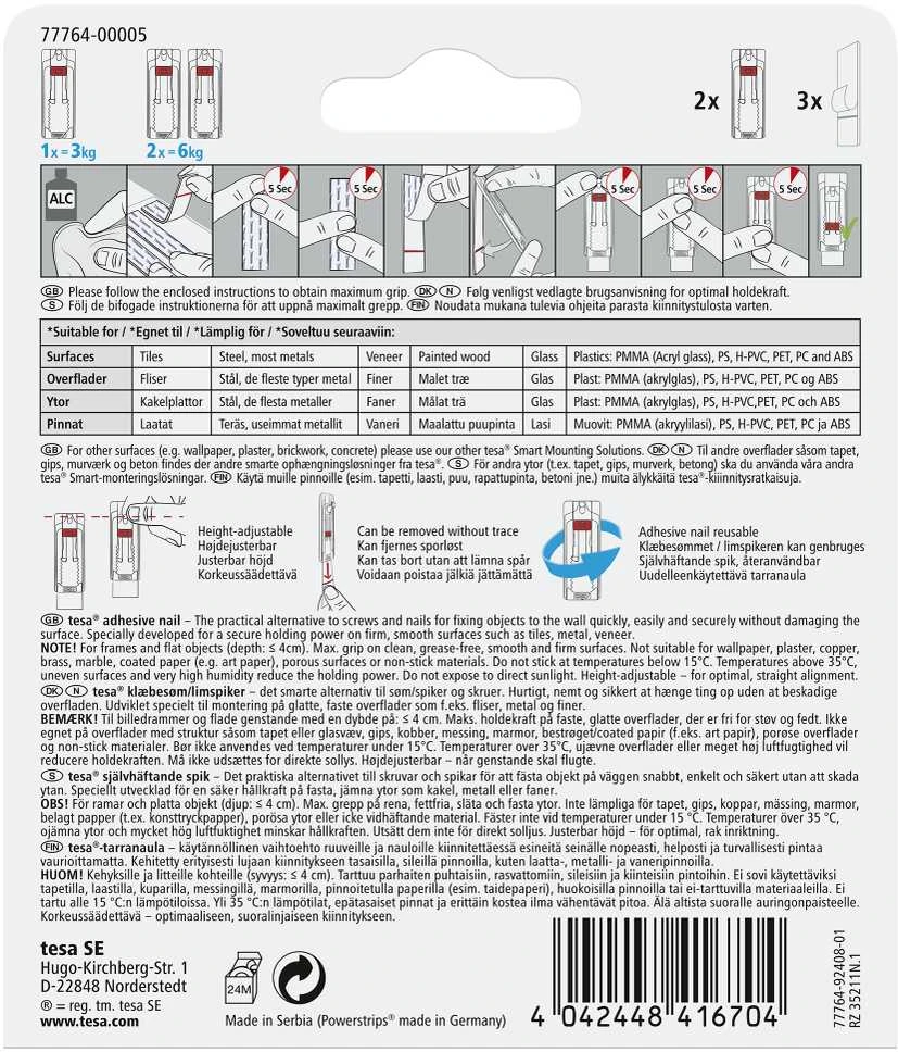 Tesa KABLIUK RĖMEL PAKAB 77764 2X3KG PLYT REG