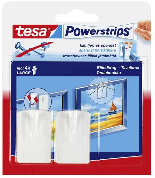 Tesa Haczyki „Powerstrips“ lipnūs kabliukai paveikslams, 2 vnt., balti