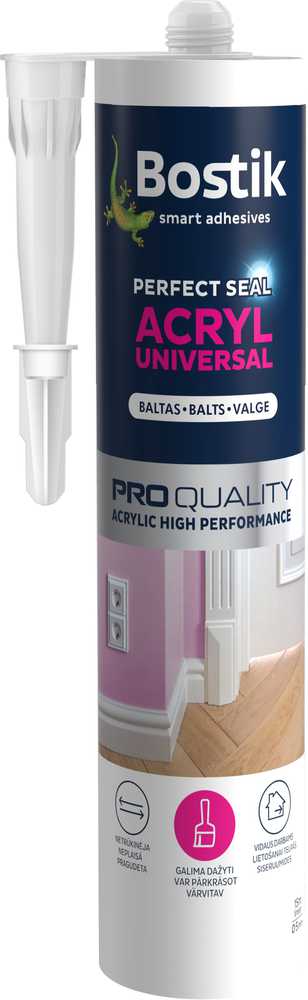 Bostik akrilo hermetikas, 0.28 l, balta spalva.