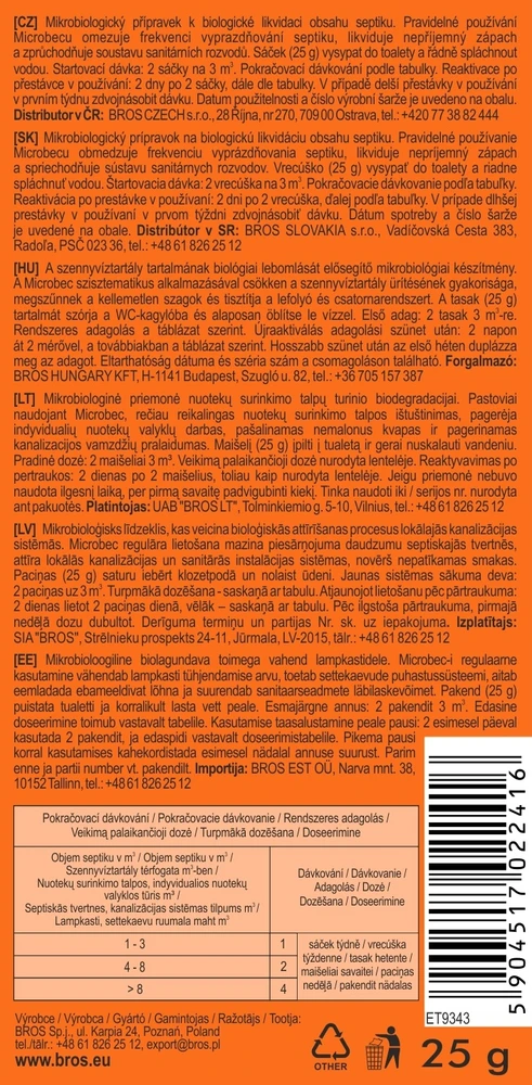 Bakterijos nuotekų duobėms Bros Microbec, 0.025 kg