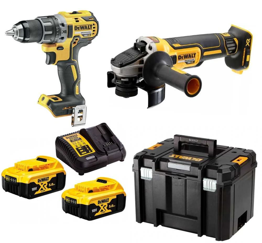 DEWALT įrankių rinkinys DCK2020P2T (DCD791 + DCG405), 18V, 2x5.0Ah, TSTAK lagaminas