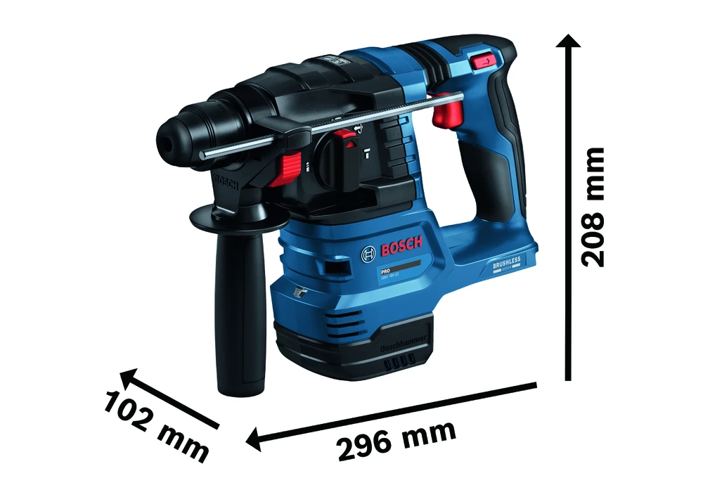 Bosch GBH 18V-22 perforatorius su matmenų schema