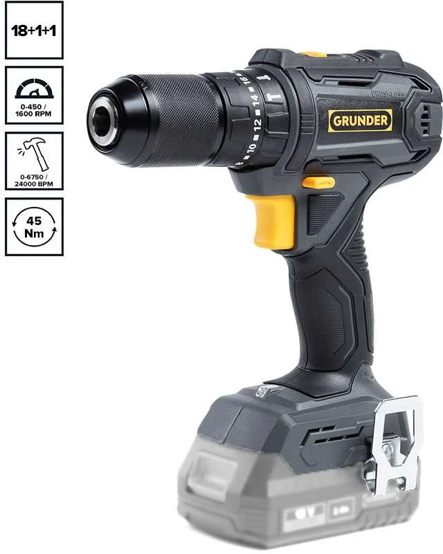 Grąžtas Akumuliatorinis suktuvas-gręžtuvas Grunder CD-B1218+CW-B1118E, 18V, 2x2.0 Ah