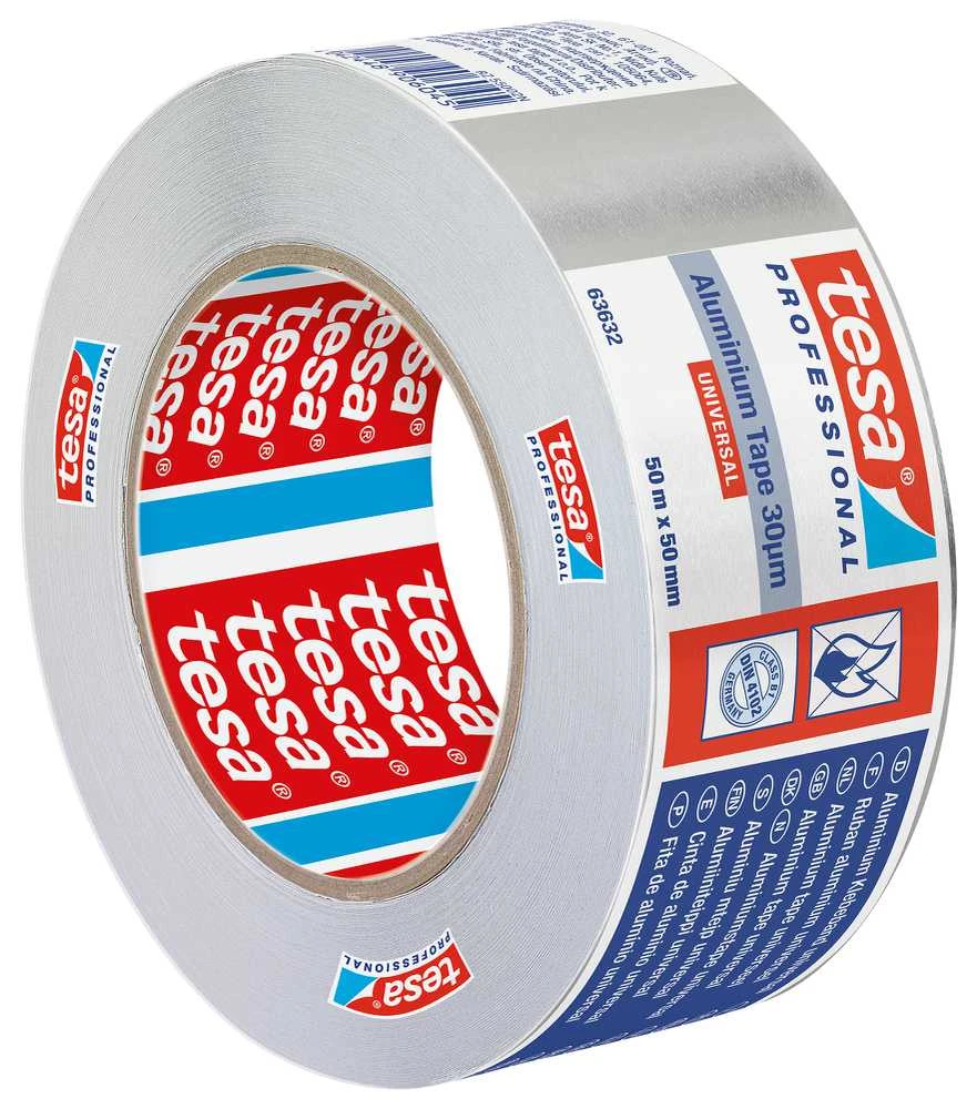 Alumīnija sloksne durvju spraugu blīvēšanai/ar alumīnija foliju pārsegtiem izolācijas materiāliem Tesa, 50 m x 50 mm