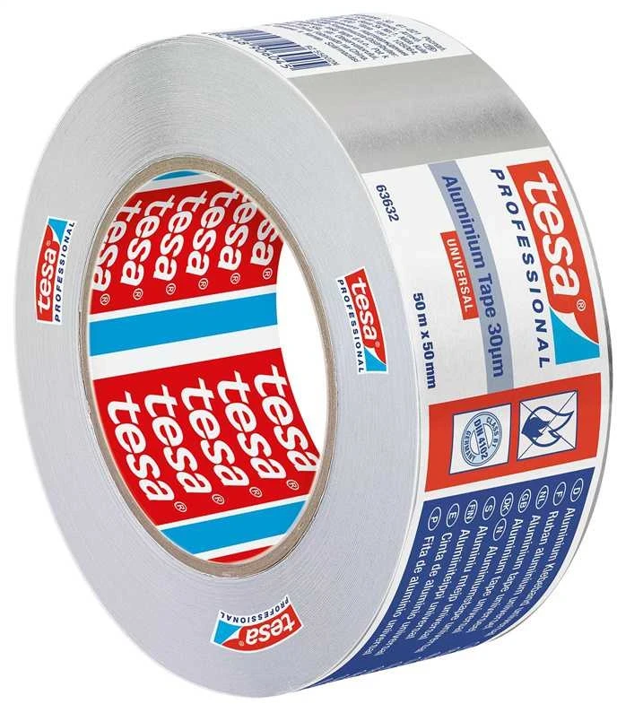 Alumīnija sloksne durvju spraugu blīvēšanai/ar alumīnija foliju pārsegtiem izolācijas materiāliem Tesa, 50 m x 50 mm