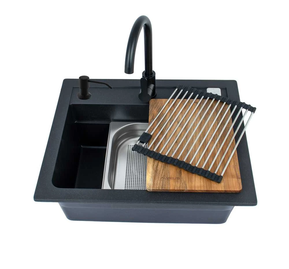 Alveus Virtuvės kriauklė su maišytuvu F5EDC Atrox, 68 cm x 56 cm x 22 cm, juoda