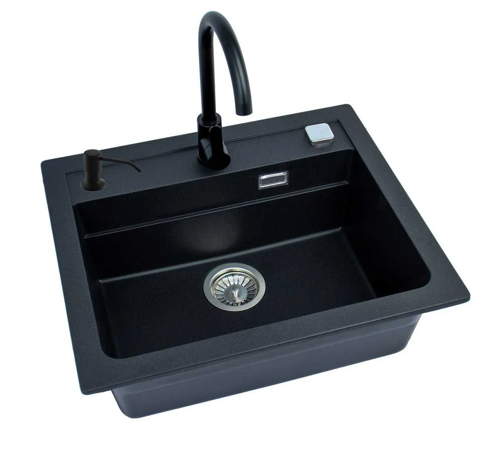 Alveus Virtuvės kriauklė su maišytuvu F5EDC Atrox, 68 cm x 56 cm x 22 cm, juoda