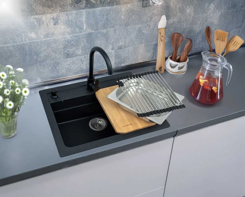 Alveus Virtuvės kriauklė su maišytuvu F5EDC Atrox, 68 cm x 56 cm x 22 cm, juoda
