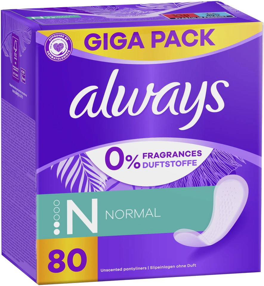 Always Daily Fresh Normal Higieniniai Įklotai, 0 % Kvapiųjų Medžiagų ir Dažiklių, 80 vnt.