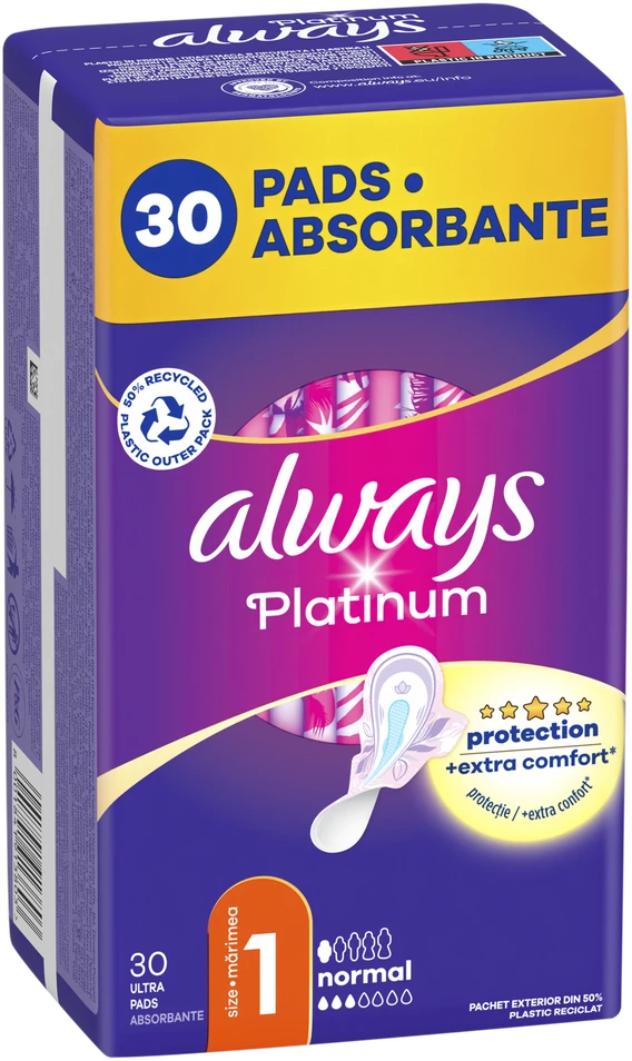 Always Platinum Normal Size 1 Higieniniai Paketai su Sparneliais, 30 vnt.