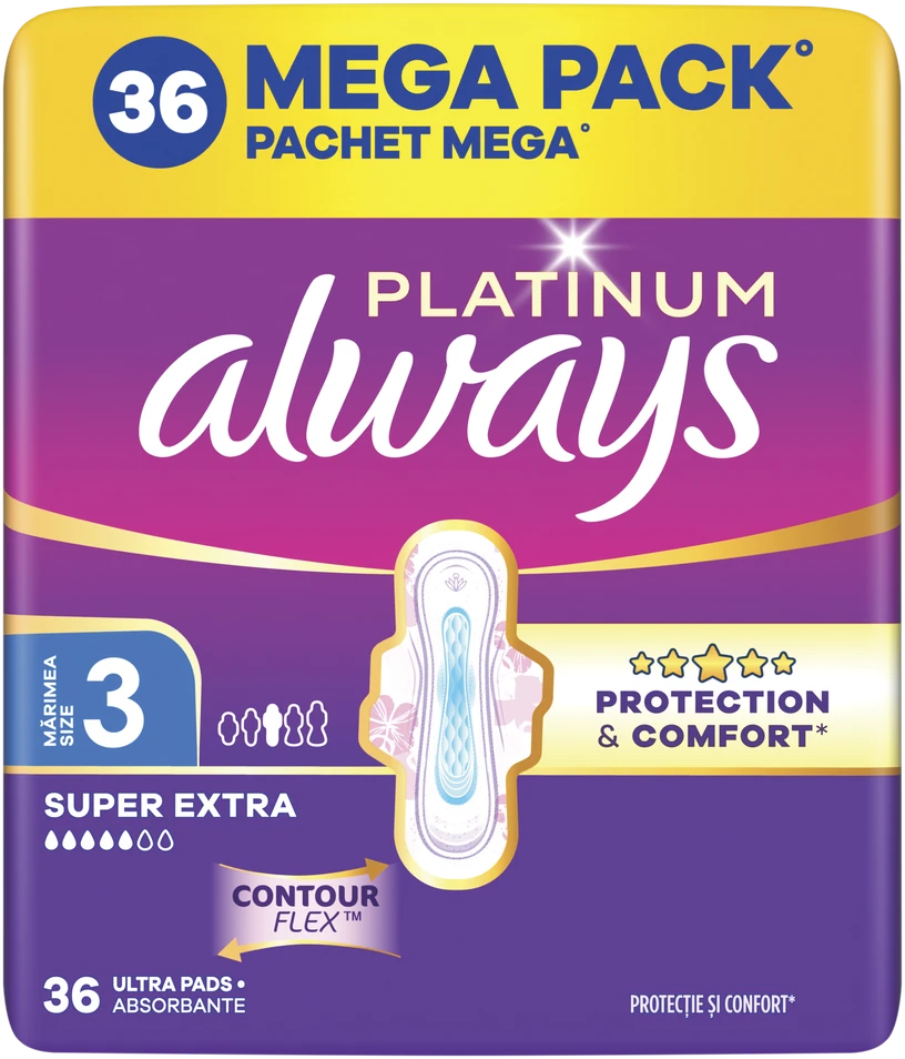 Always Platinum Super Extra Size 3 Higieniniai Paketai su Sparneliais, 36 vnt.