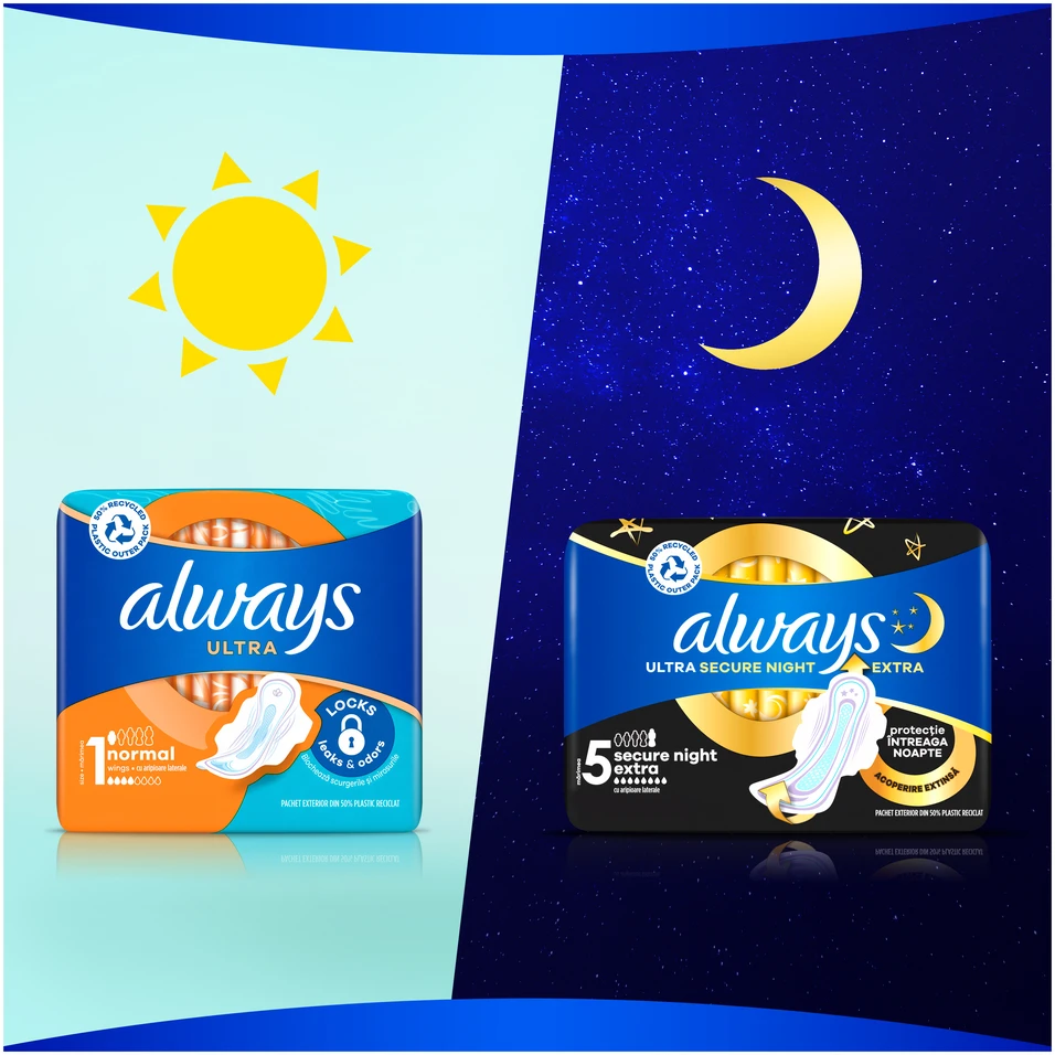 Always Ultra Size 3 Higieniniai Paketai su Sparneliais, Day & Night, 40 vnt.