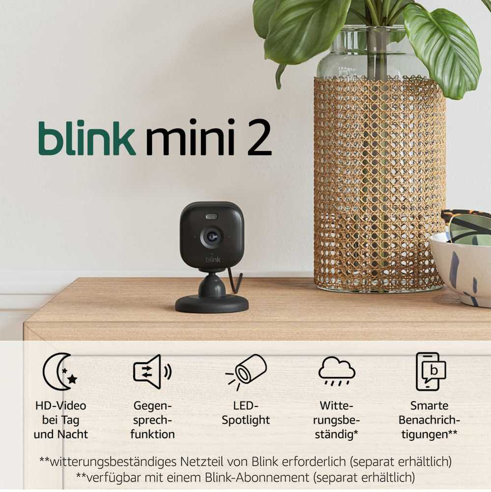 Amazon Blink - „Mini 2“ išmanioji vidaus apsaugos kamera, 2 vnt., juodos spalvos rinkinys
