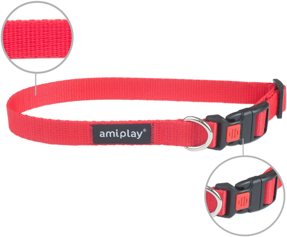 Ami Play Šuns antkaklis AMIPLAY BASIC, raudonas, 350–500 mm, 20 mm