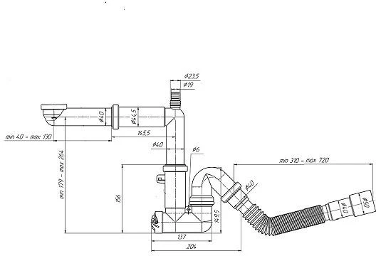 Ani_Plast SIPHON 1 1/2X4 WITH HOSE 40X40