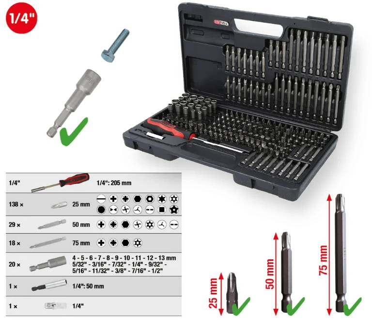 208 dalių sukimo antgalių rinkinys KS TOOLS