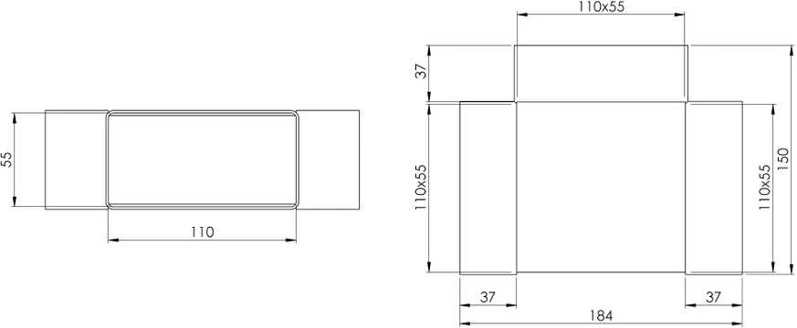 Ventiliacijos trišakis EUROPLAST KT, 110 x 55 mm