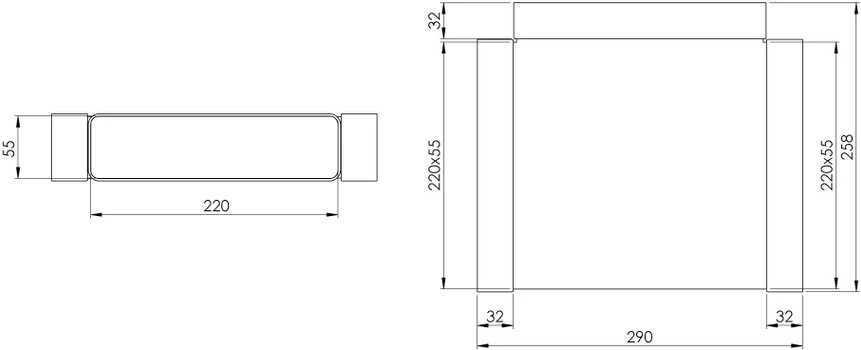 Ventiliacijos trišakis EUROPLAST KT25, 220 x 55 mm