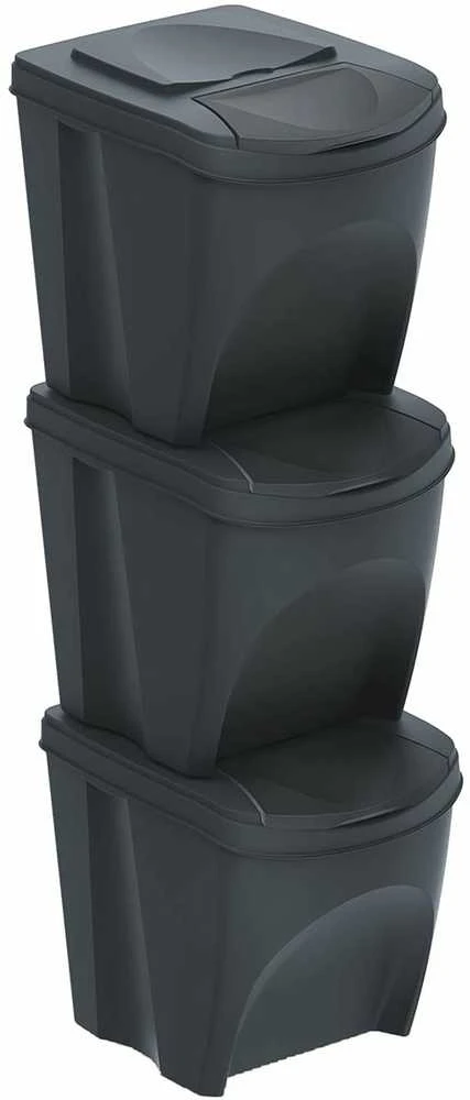 Prosperplast KEDEN ŠIUKŠLIADĖŽĖ SORTIBOX 25L RINKINYS 3 – ANTRACITO SPALVOS ECO WOOD