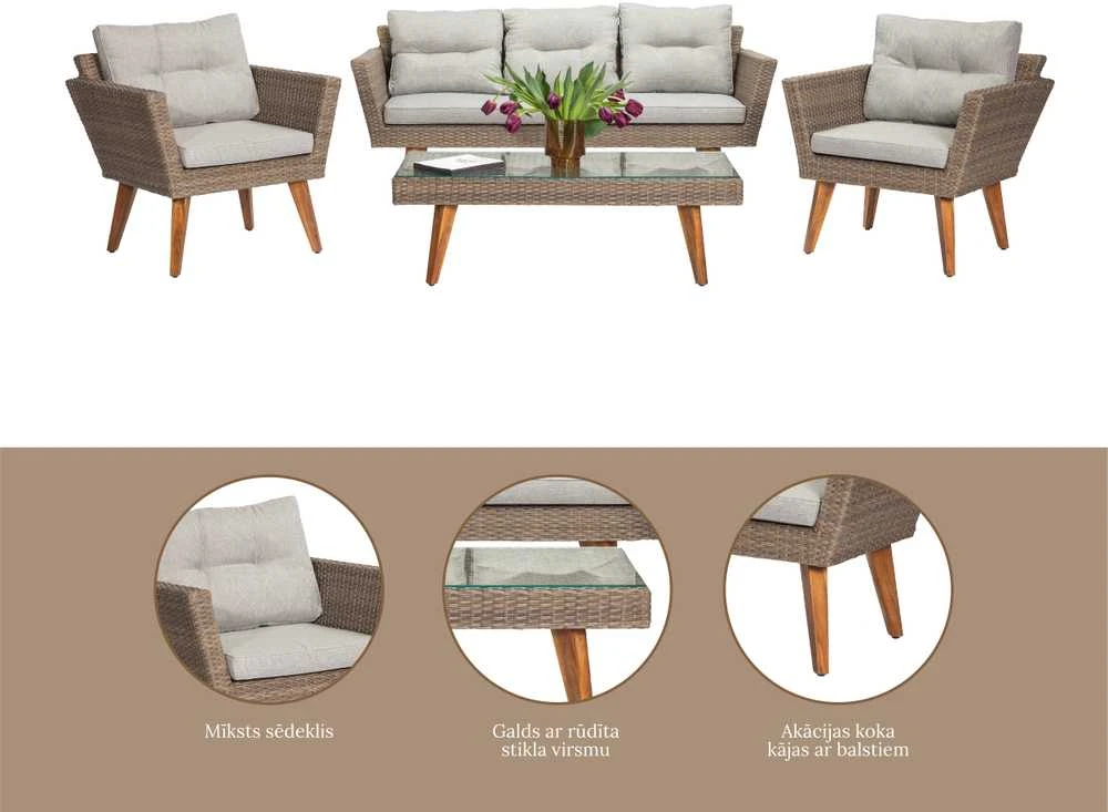 Lauko baldų komplektas Domoletti OUTDOOR FURNIT SET TABLE 2CHAIR AND SOFA