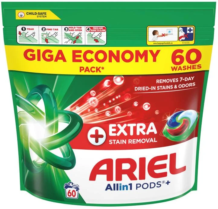 Skalbimo kapsulės Ariel All-in-1 PODs +Extra Clean Power (60 skalbimų)