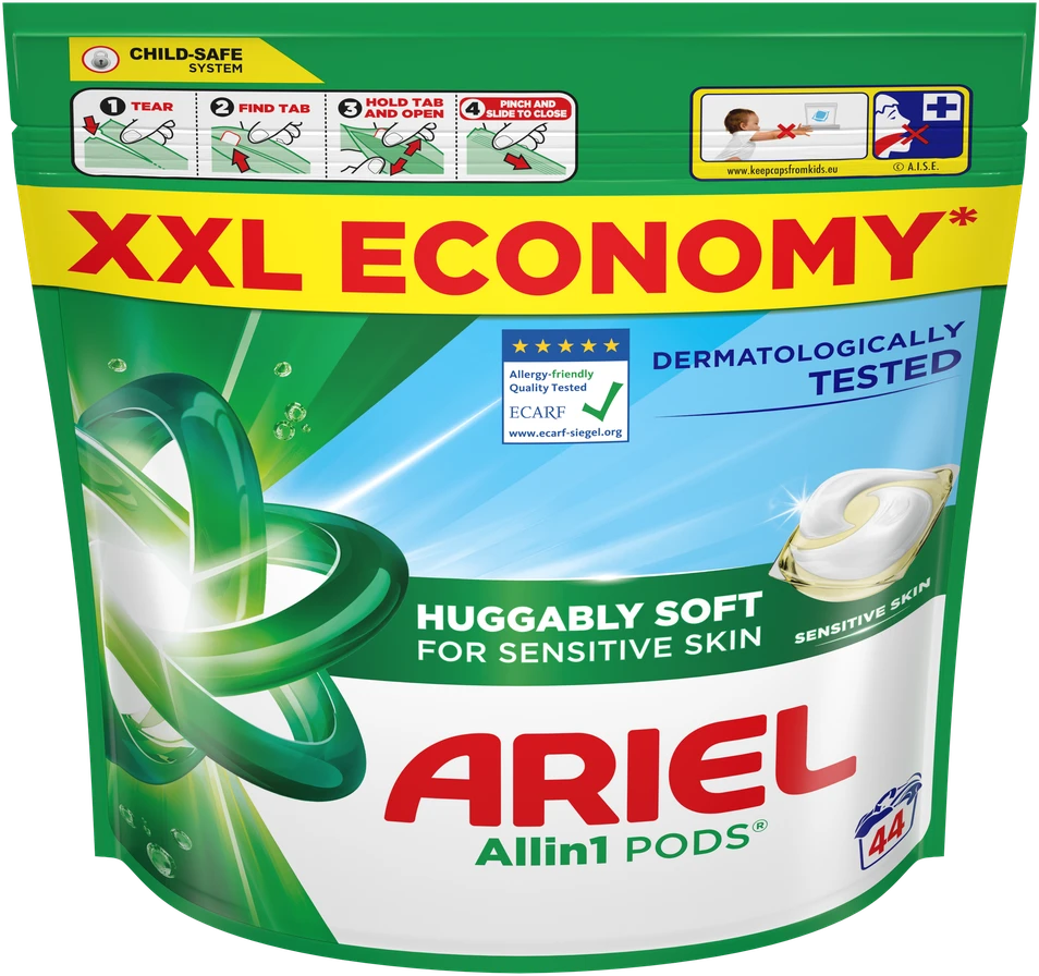 Ariel All-in-1 PODs Sensitive Skalbimo Kapsulės, 44 Skalb