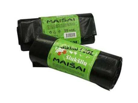 Plasta Šiukšlių maišai PACLAN, 120 litrų, 10 vnt., 35 mkr, LDPE plastikas, juodos sp.