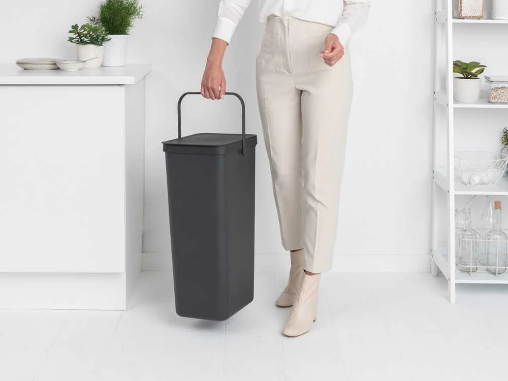 Brabantia „SORT & GO“ šiukšliadėžė, 40 l, stačiakampė, pilka, 267 mm, 341 mm, 620 mm