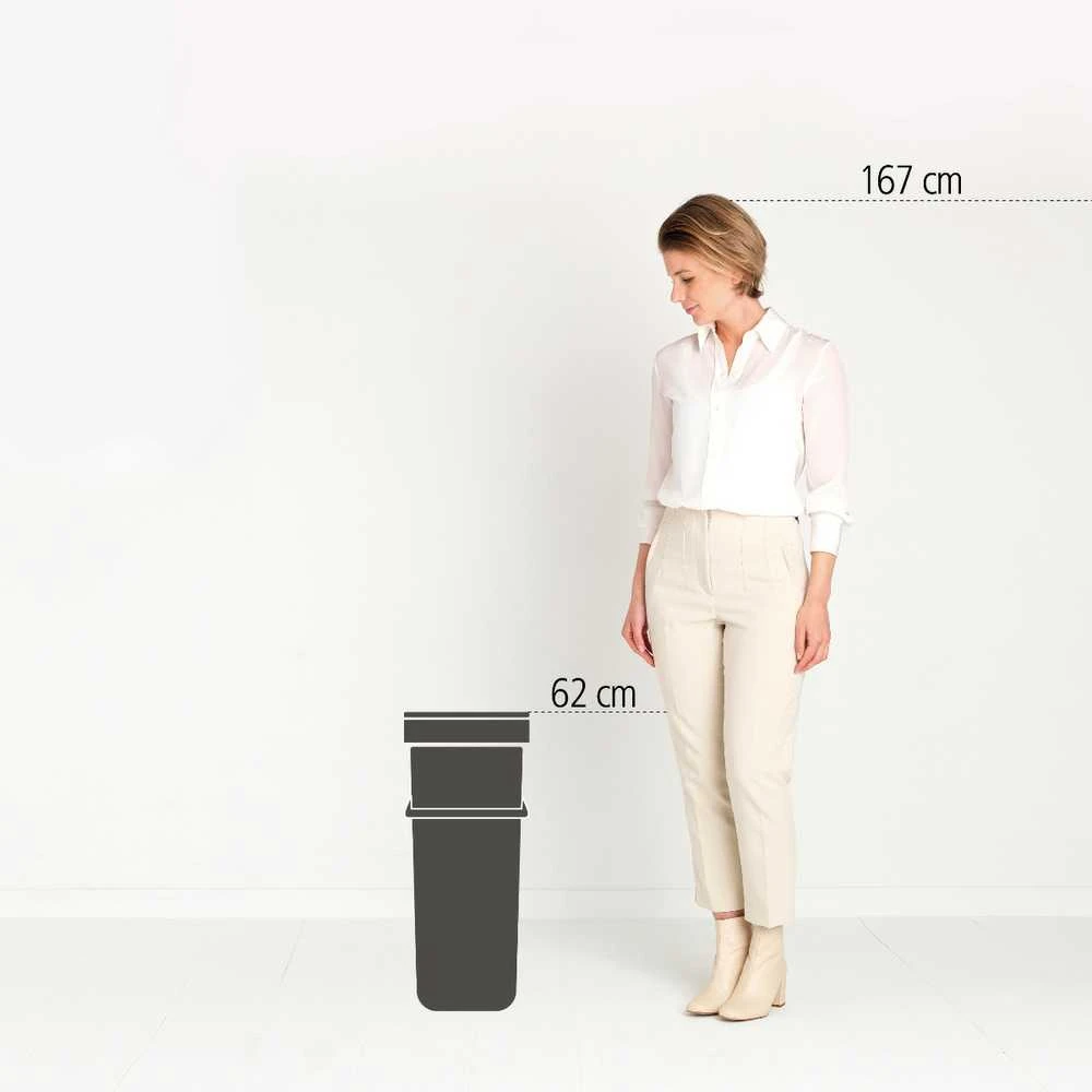 Brabantia „SORT & GO“ šiukšliadėžė, 40 l, stačiakampė, pilka, 267 mm, 341 mm, 620 mm