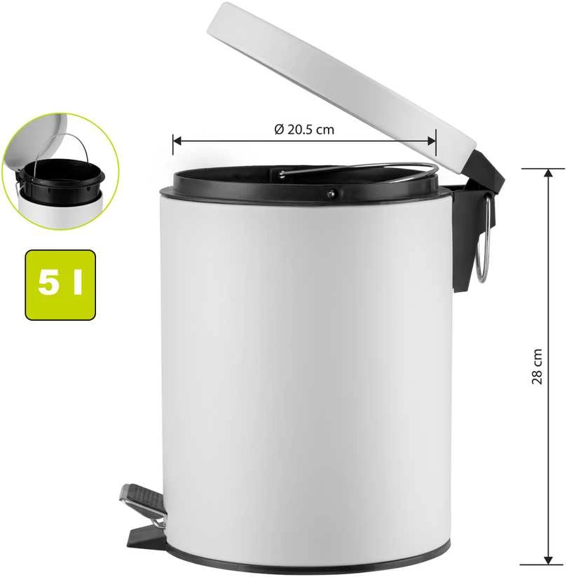 Šiukšliadėžė su pedalu OKKO T-Y0105M, 5 l, matinė balta