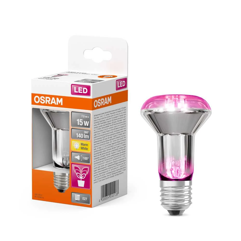 Augalų auginimo lemputė Osram LED, R63, 1300 °K, E27, 7.5 W, 140 lm