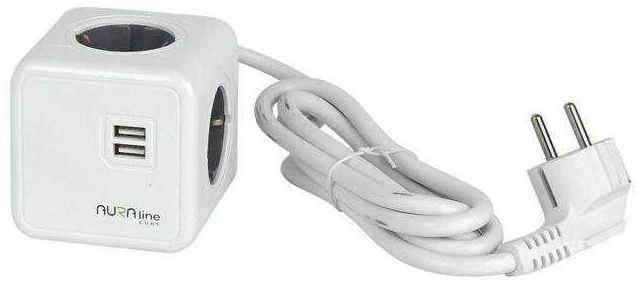 Aura Line Buitinis ilgintuvas, 3 x 1,5 mm², 1.5 m, 4 lizdų, 2USB