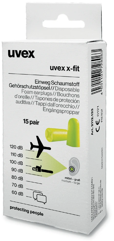 Ausų kamštukai Uvex X-fit SNR37, geltoni, Minibox, 15 pora dėžutėje, M dydis