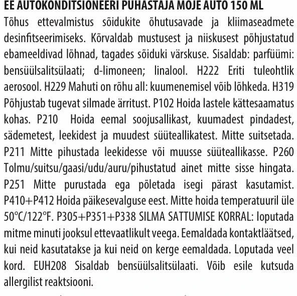 Auto kondicioniera tīrītājs Moje Auto, 0.15 l