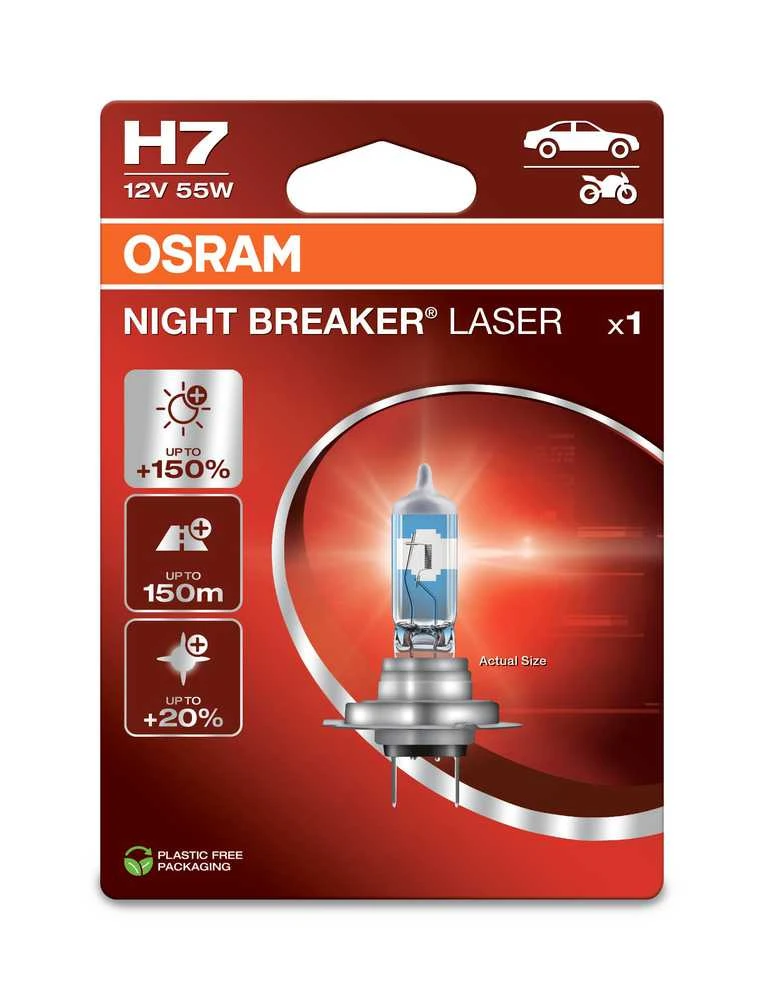 OSRAM Automobilinė lemputė NIGHT BREAKER LASER +150% H7 55W 12V PX26D 1vnt