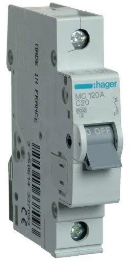 Automatinis jungiklis Hager MC120 (20A, 1P, 230V, 6kA)