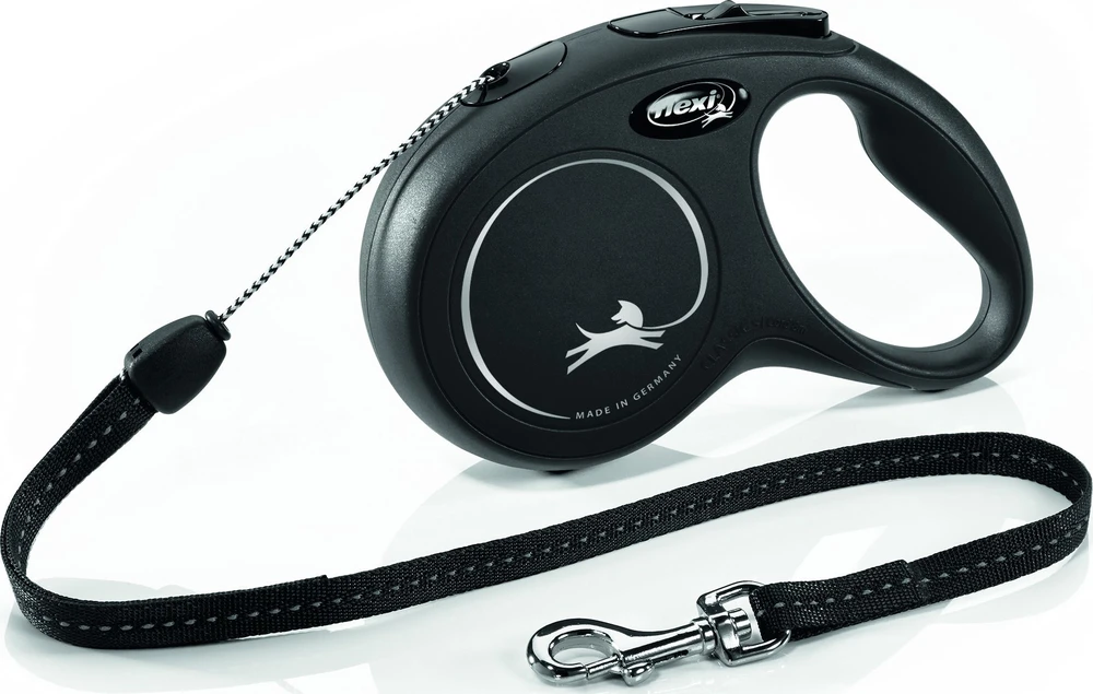 Automatinis pavadėlis Flexi New Classic virvelė, juodos spalvos, S 8m