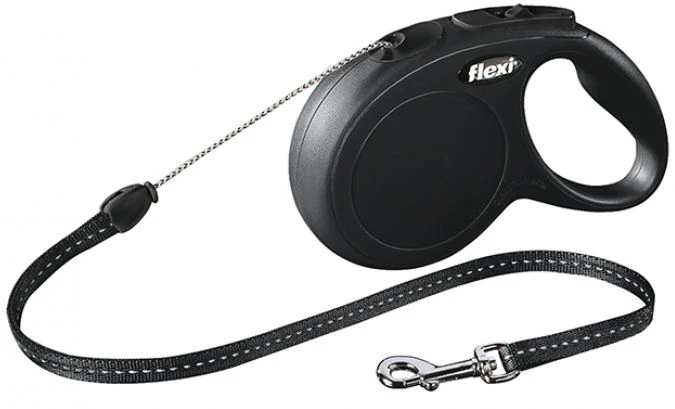 Automatinis pavadėlis Flexi New Classic virvelė, juodos spalvos, S 8m
