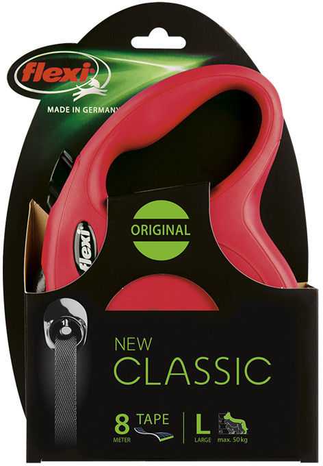 Flexi New Classic L pavadėlis šunims iki 50kg juostinis 8m raudonos spalvos