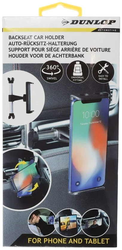 Dunlop - Laikiklis automobilinis ir zagłówek na smartfon / planšetinis kompiuteris 12-21 cm
