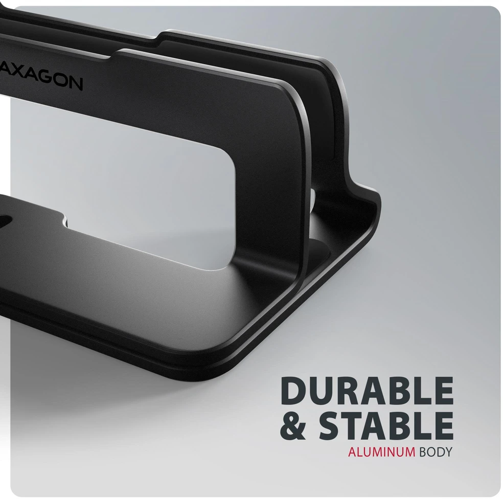AXAGON STND-VB Vertical Nešiojamas kompiuteris Stand, adjustable width, aliuminio – juodas