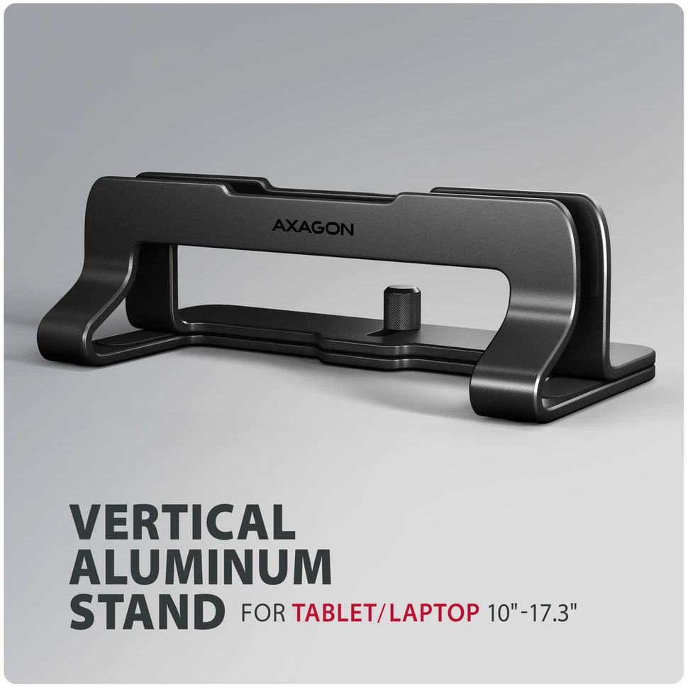 AXAGON STND-VB Vertical Nešiojamas kompiuteris Stand, adjustable width, aliuminio – juodas