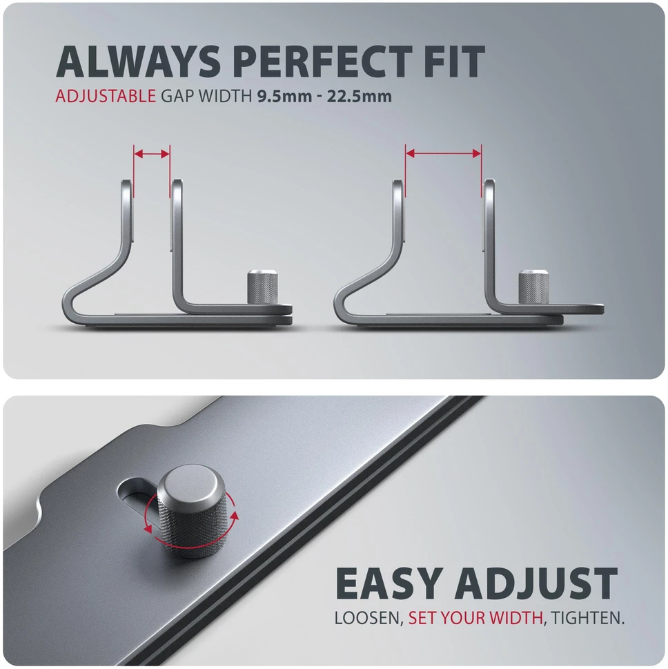 AXAGON STND-VG Vertical Nešiojamas kompiuteris Stand, adjustable width, aliuminio – pilkas