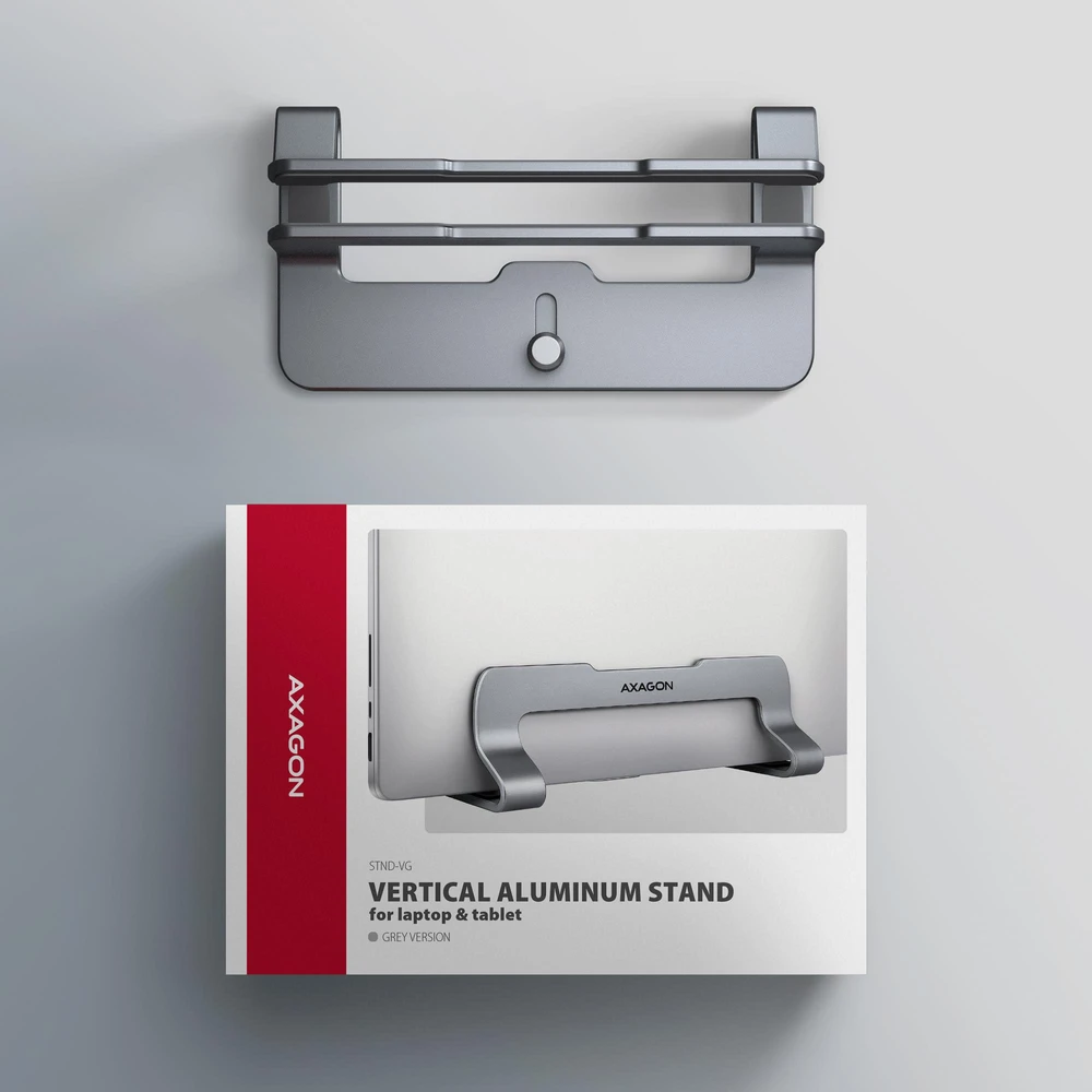AXAGON STND-VG Vertical Nešiojamas kompiuteris Stand, adjustable width, aliuminio – pilkas