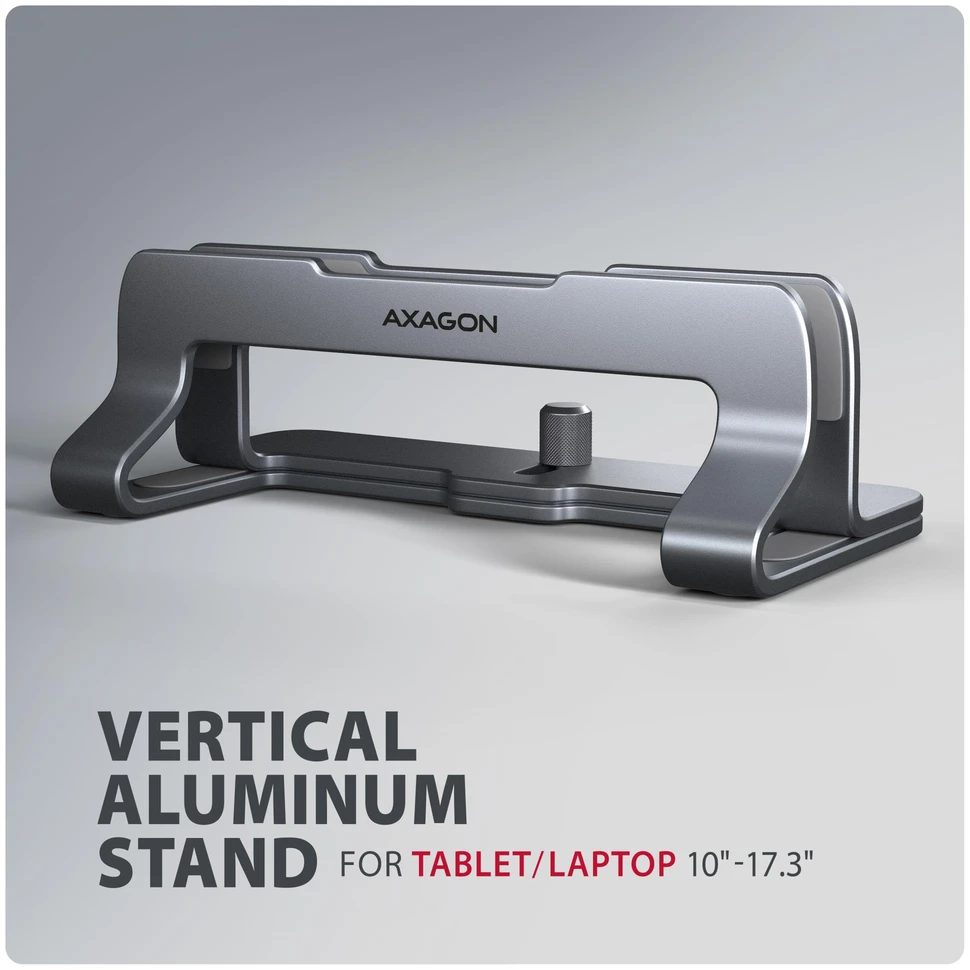 AXAGON STND-VG Vertical Nešiojamas kompiuteris Stand, adjustable width, aliuminio – pilkas