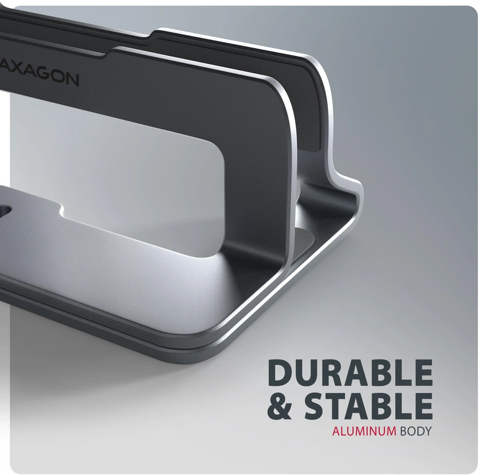 AXAGON STND-VG Vertical Nešiojamas kompiuteris Stand, adjustable width, aliuminio – pilkas
