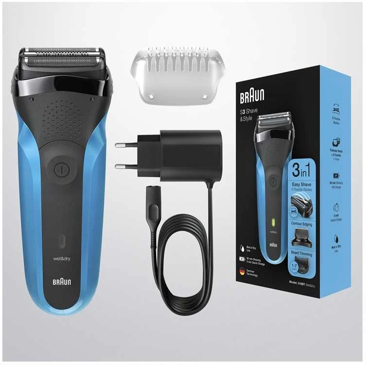 Barzdaskutė Braun Series 3 310BT Skustuvas Apkarpymo mašinėlė Juoda, Mėlyna