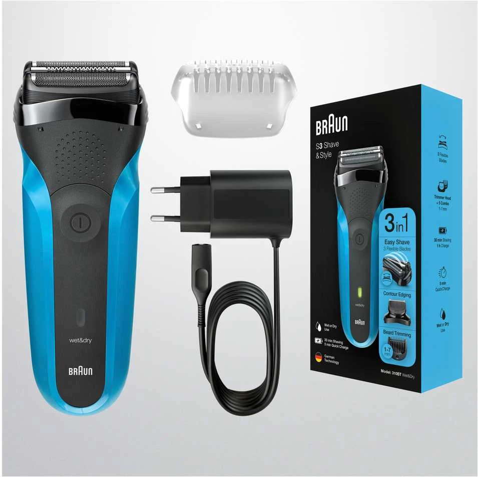 Barzdaskutė Braun Series 3 310BT Skustuvas Apkarpymo mašinėlė Juoda, Mėlyna